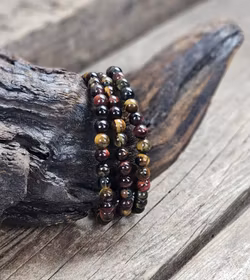 Tigeröga, Falköga & Oxöga mix, armband 6mm runda pärlor -30% fynd lägre kvalité