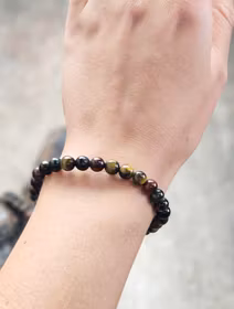 Tigeröga, Falköga & Oxöga mix, armband 6mm runda pärlor -30% fynd lägre kvalité