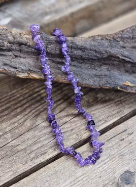 Ametist chipshalsband – lång modell (80–90 cm)