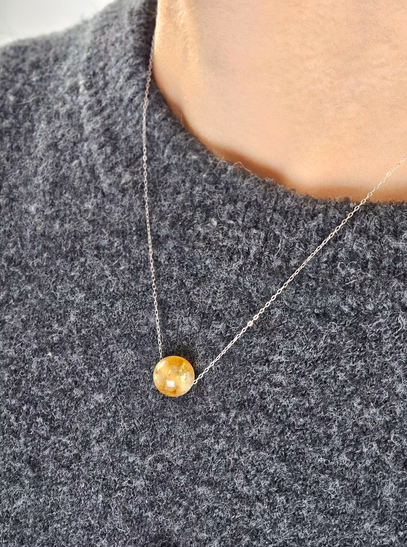 Citrin – Singel Halsband, Guldpläterad