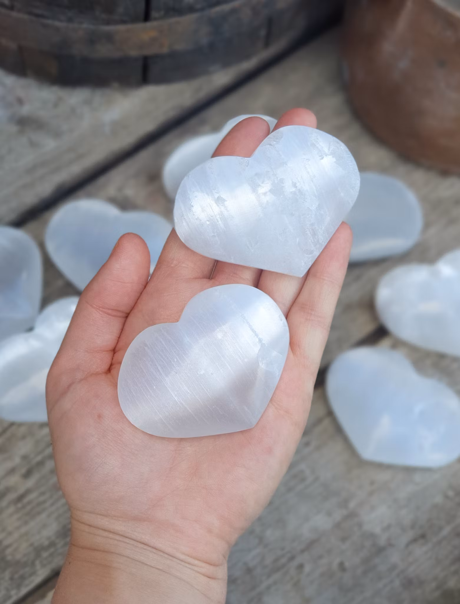 Vit Selenit, hjärta 7-8 cm -40% fynd mindre storlek!