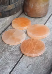 Orange/Rosa Selenit, rund platta (laddningsplatta) 8 cm