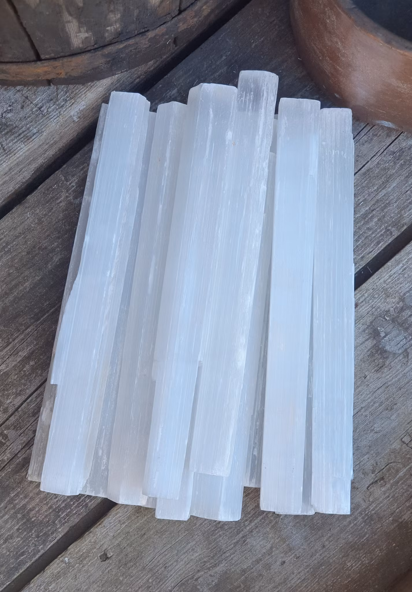 Vit Selenit, extra stor rå stav 20 cm