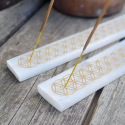 Rökelsehållare Flower Of Life, Vit Selenit platta