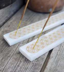 Rökelsehållare Flower Of Life, Vit Selenit platta