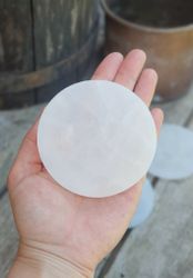 Vit Selenit, rund platta (laddningsplatta) 8 cm