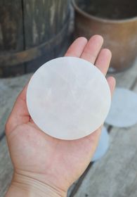 Vit Selenit, rund platta (laddningsplatta) 8 cm