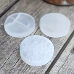 Vit Selenit, liten rund platta (laddningsplatta) 6 cm