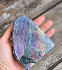Lila Labradorit (Sunset Labradorit), polerad kristall stående friform #29