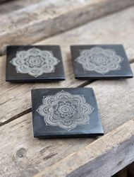 Rökelsehållare, svart täljsten Mandala