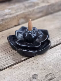 Rökelsehållare för backflow-koner, stor svart Lotus