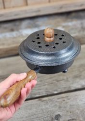 Rökelsebrännare, stor silver med lock & handtag