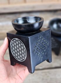 Aromalampa, diffuser svart täljsten Flower of life