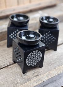 Aromalampa, diffuser svart täljsten Flower of life