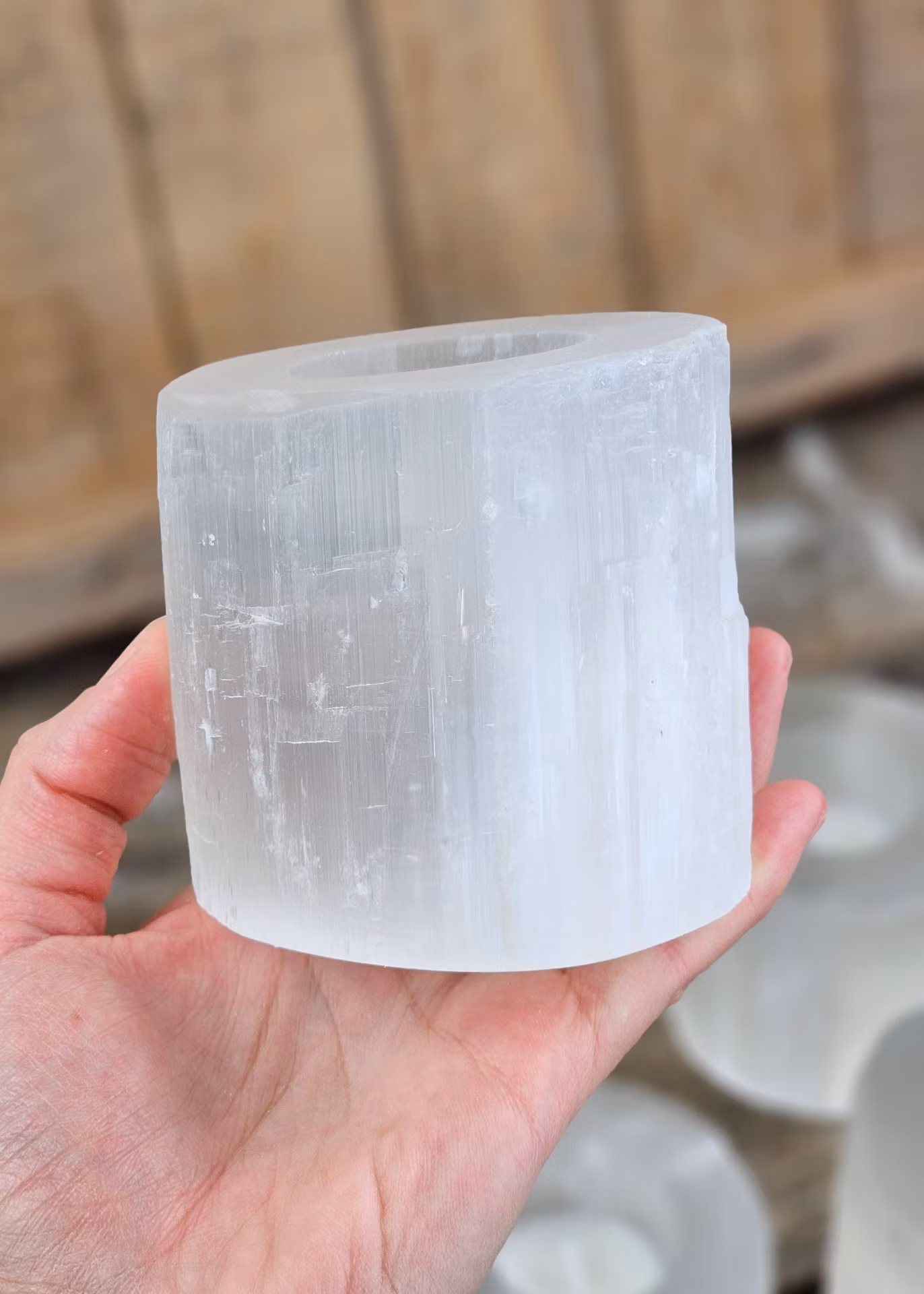 Vit Selenit, ljuslykta 8 cm