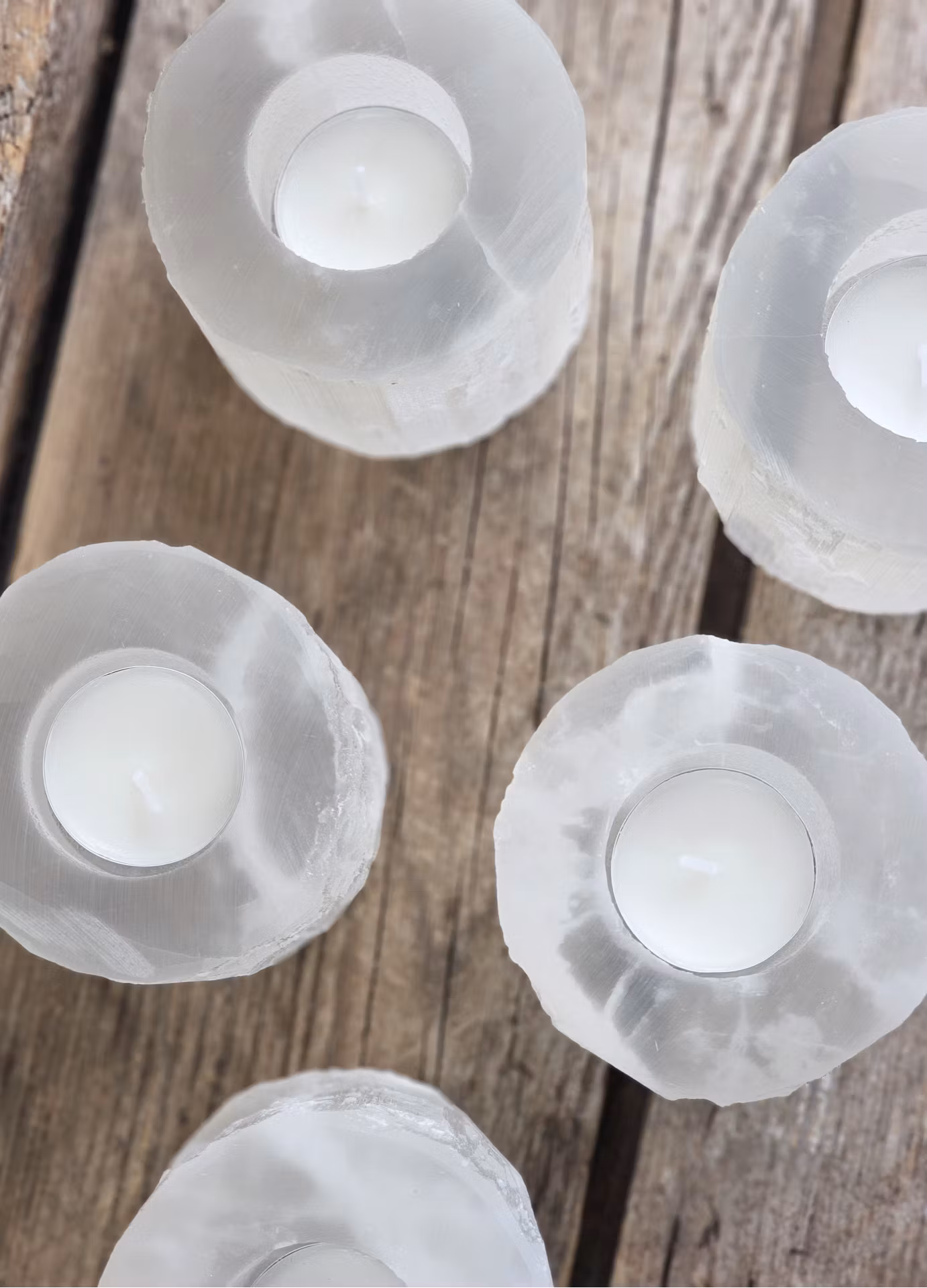 Vit Selenit, ljuslykta 8 cm