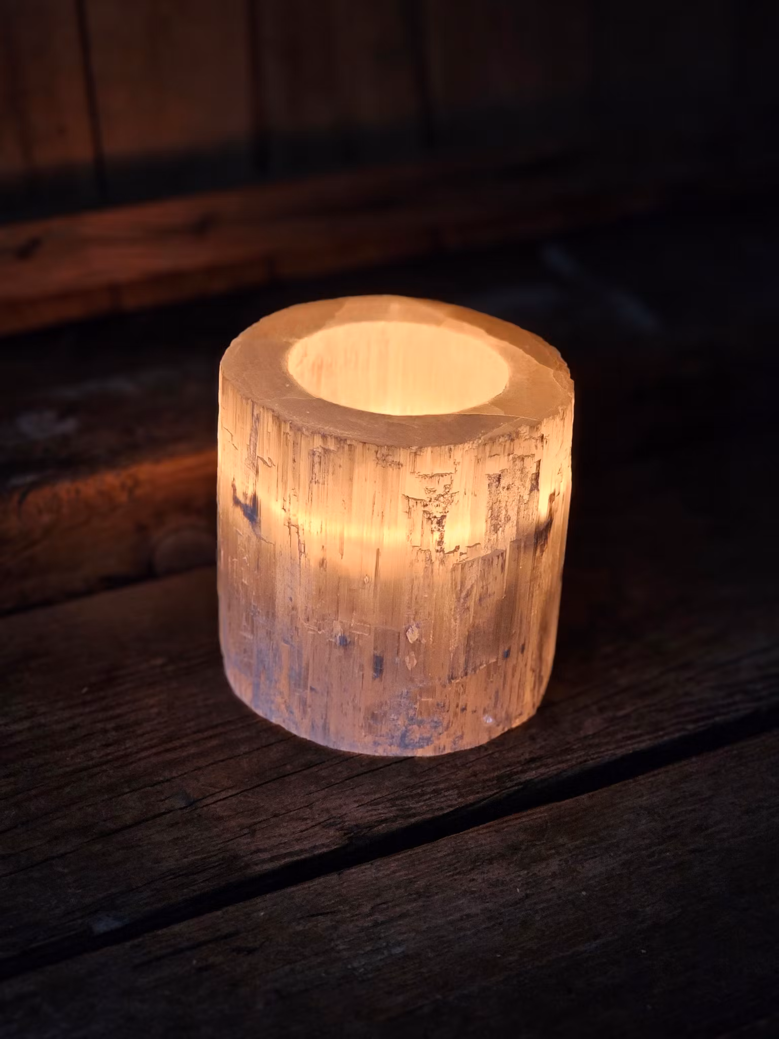 Vit Selenit, stor ljuslykta 10 cm