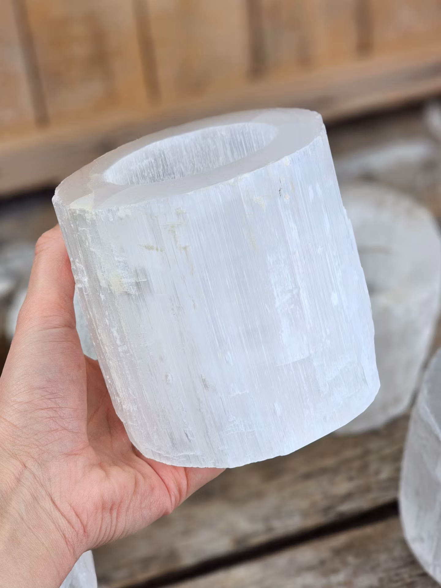 Vit Selenit, stor ljuslykta 10 cm