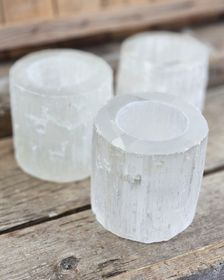 Vit Selenit, stor ljuslykta 10 cm