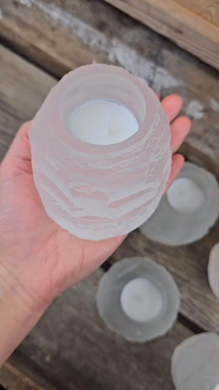 Vit Selenit, ljuslykta torn 8 cm