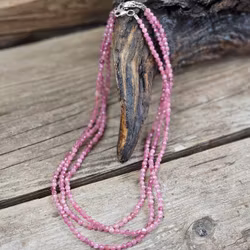 Rosa Turmalin, halsband 4mm facetterade pärlor 925s.