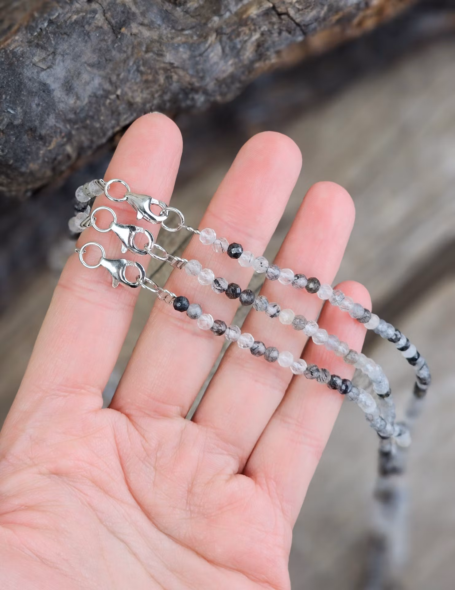 Rutilkvarts, halsband 4mm facetterade pärlor 925s.