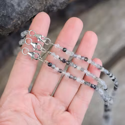 Rutilkvarts, halsband 4mm facetterade pärlor 925s.