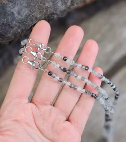 Rutilkvarts, halsband 4mm facetterade pärlor 925s.