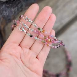 Vattenmelon Turmalin, halsband 4mm facetterade pärlor 925s.