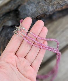 Rosa Turmalin, halsband 4mm facetterade pärlor 925s.