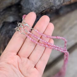 Rosa Turmalin, halsband 4mm facetterade pärlor 925s.