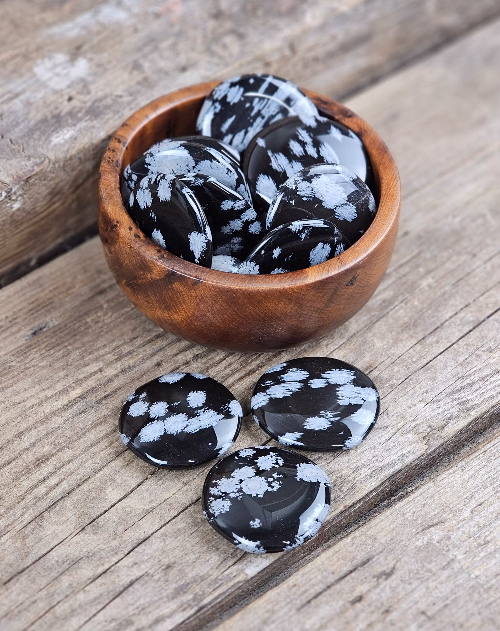 Snöflingeobsidian platta, touchstone