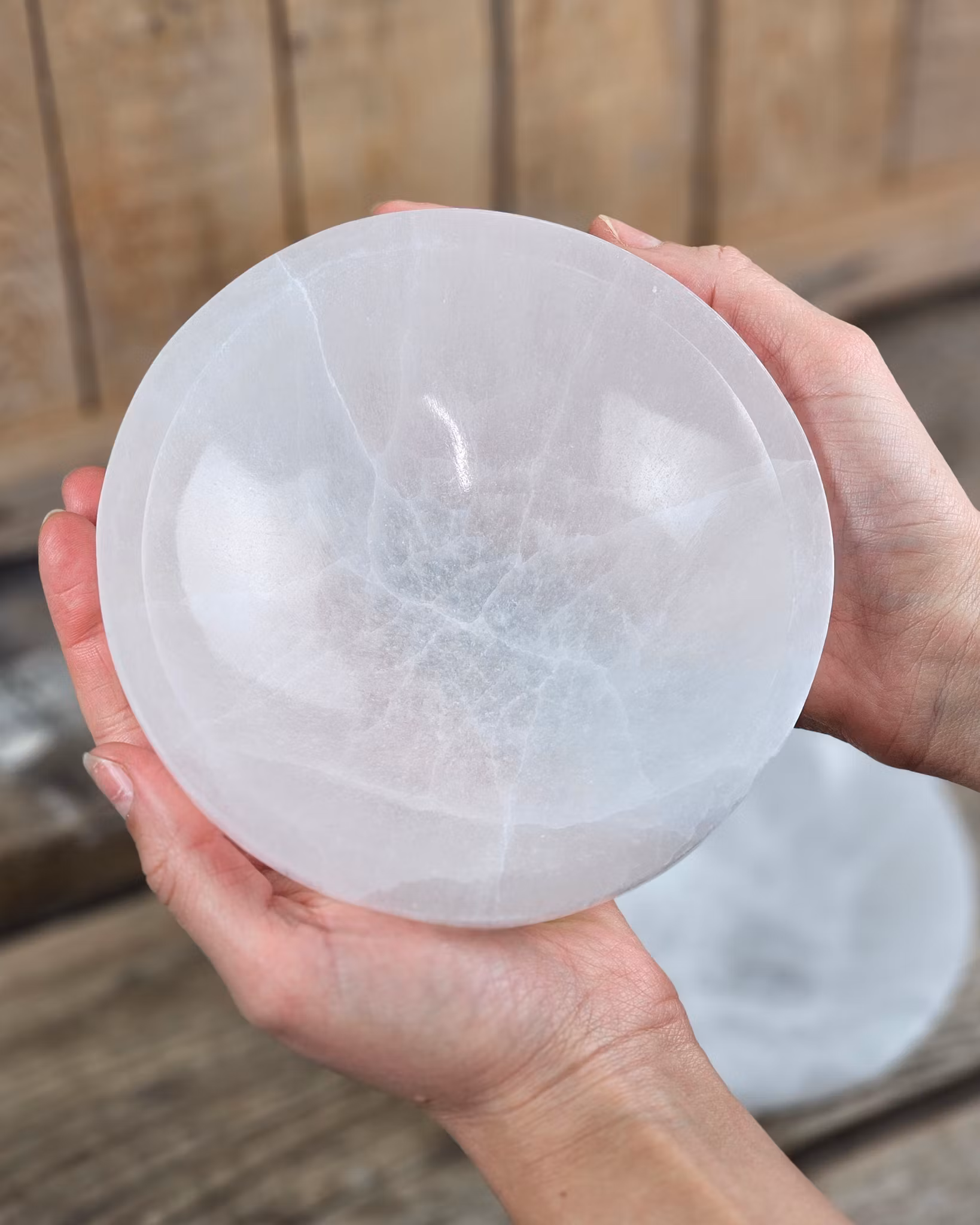 Vit Selenit, extra stor rund skål 15 cm