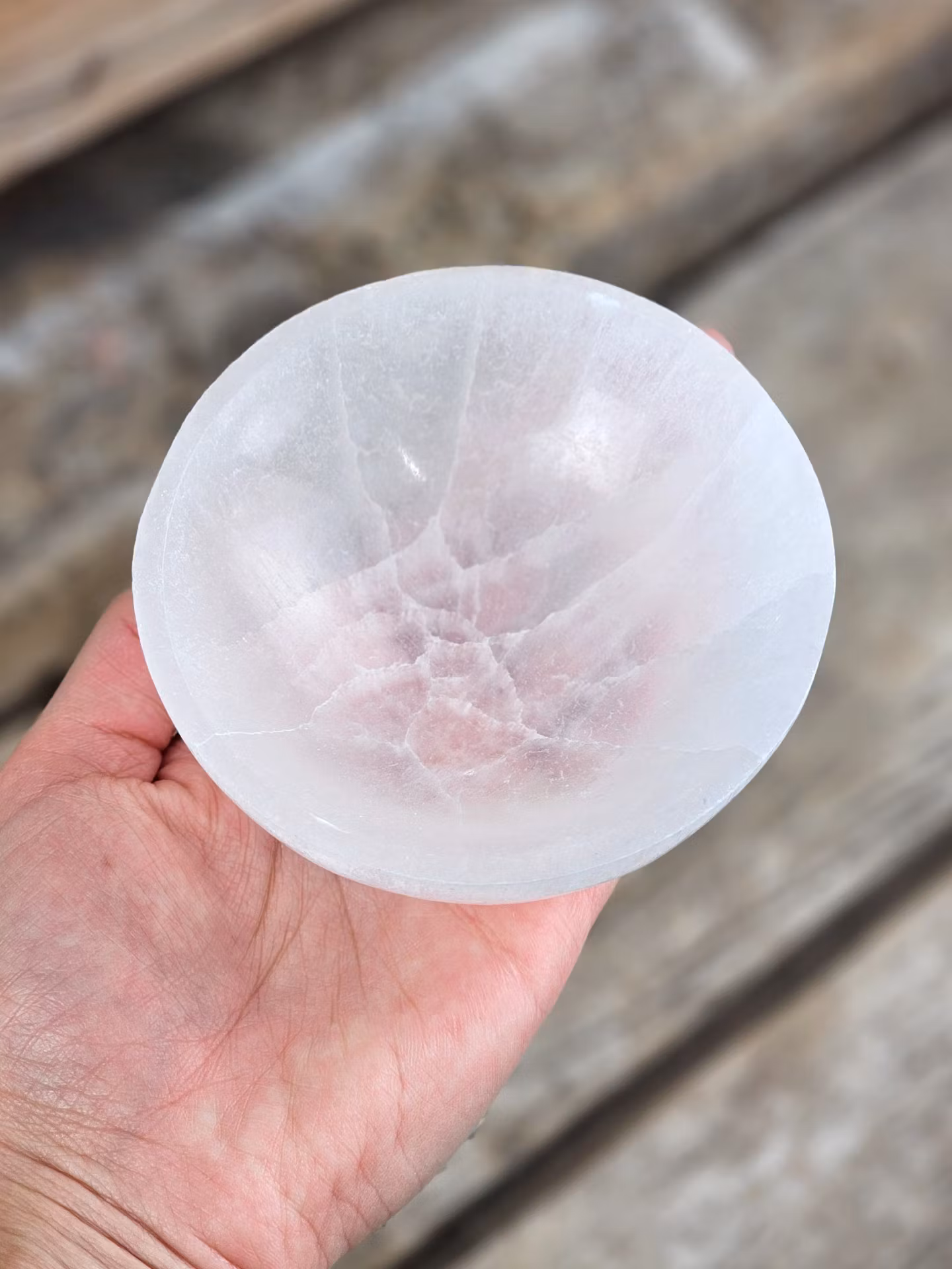 Vit Selenit, rund skål 10 cm
