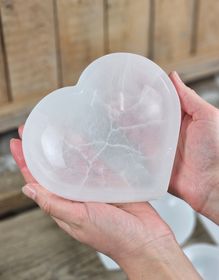 Vit Selenit, extra stort hjärta skål 15 cm