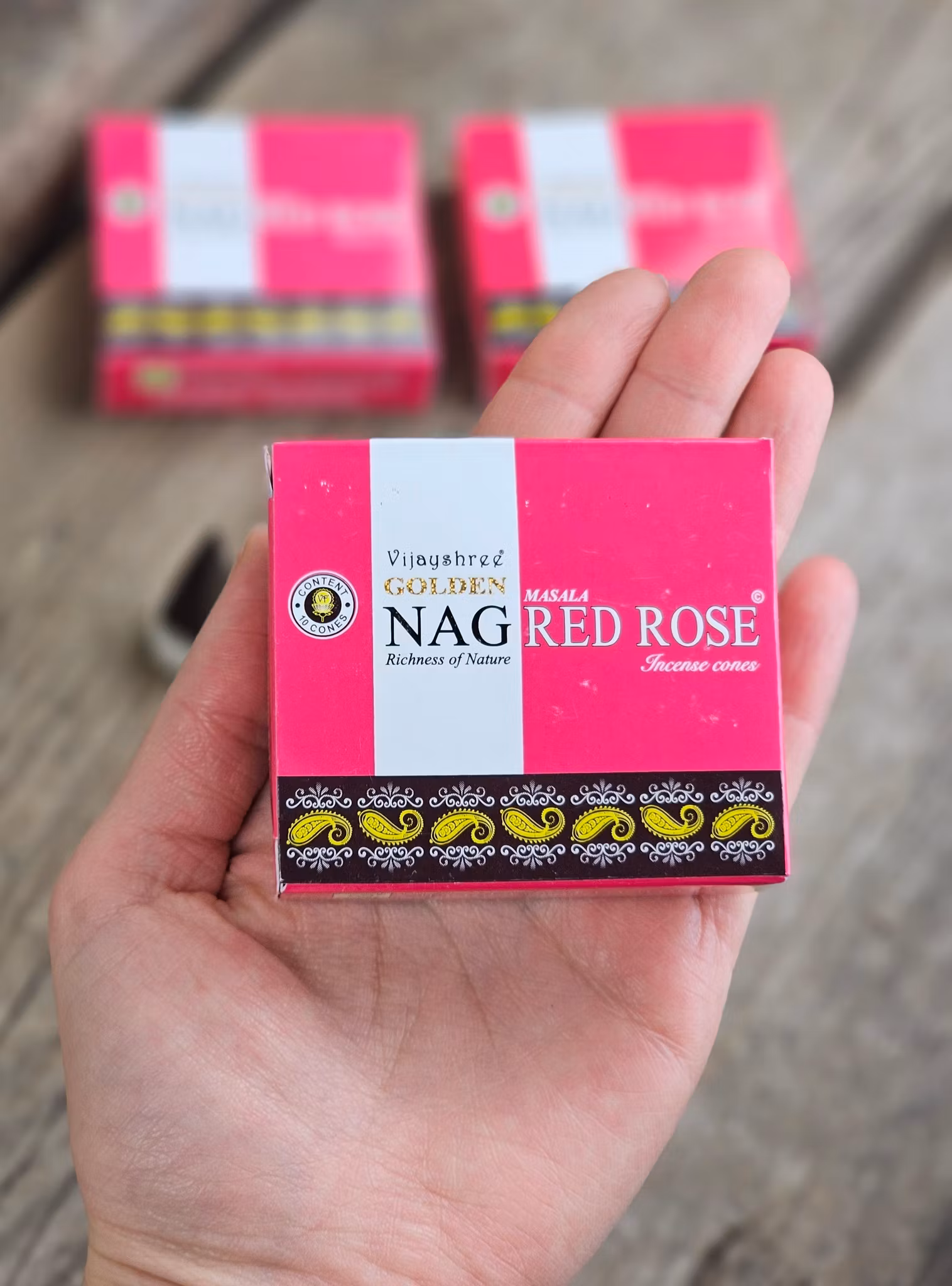 Vijayshree - Golden Nag Red Rose, rökelsekoner