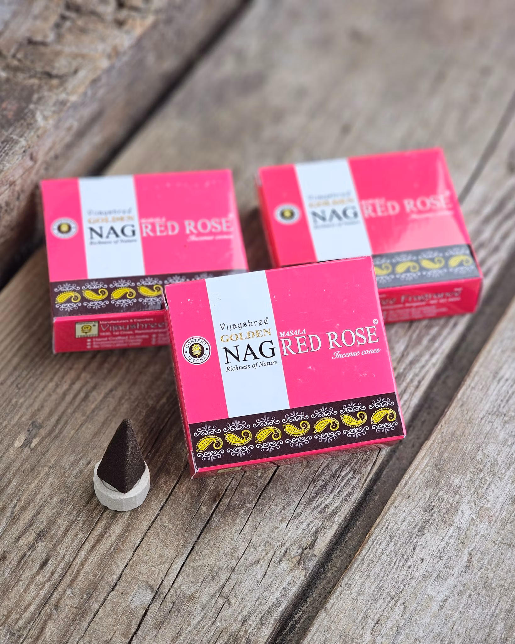 Vijayshree - Golden Nag Red Rose, rökelsekoner