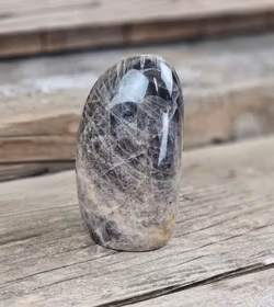 Svart Månsten, polerad kristall stående friform #1