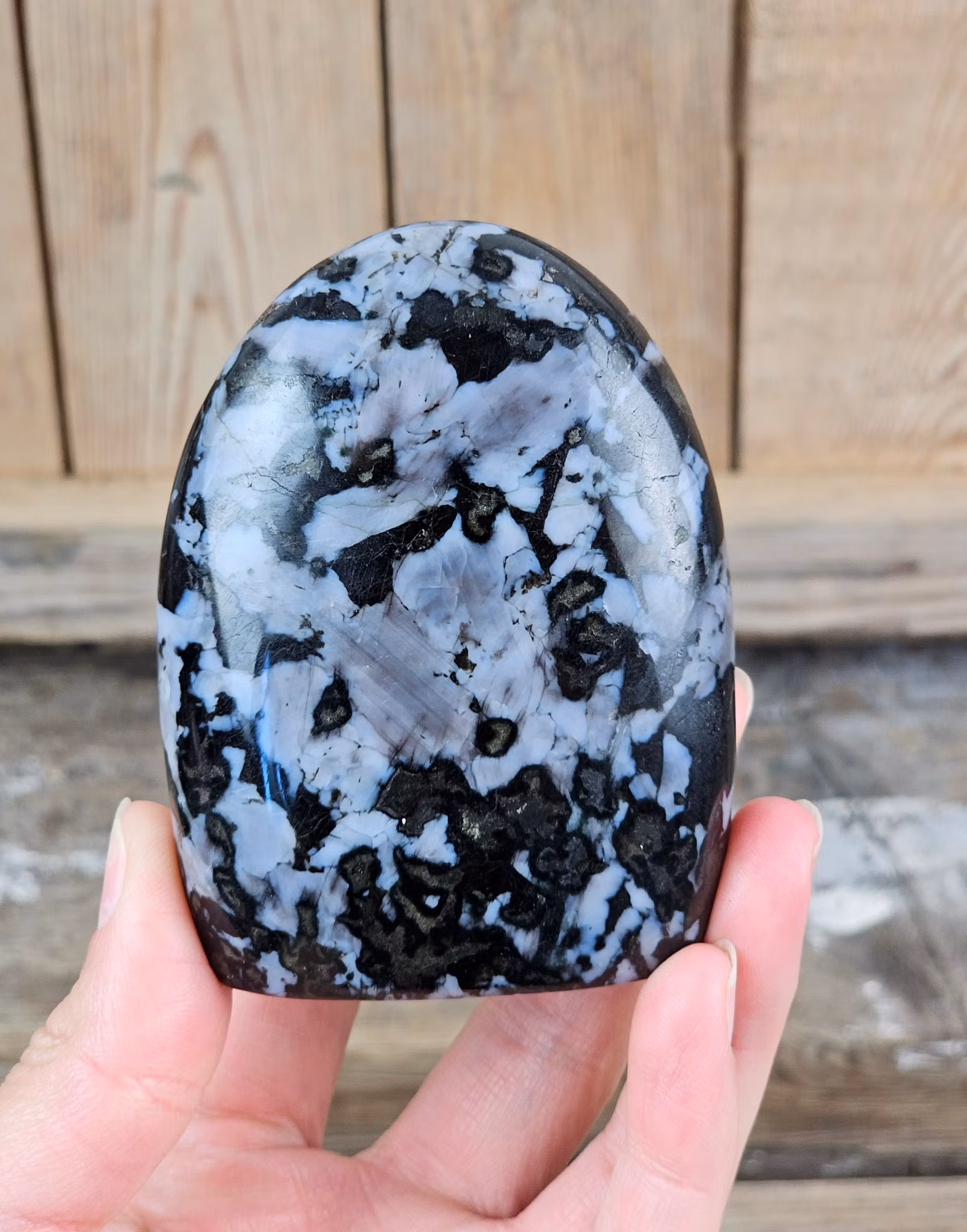 Indigo Gabbro, polerad kristall stående friform