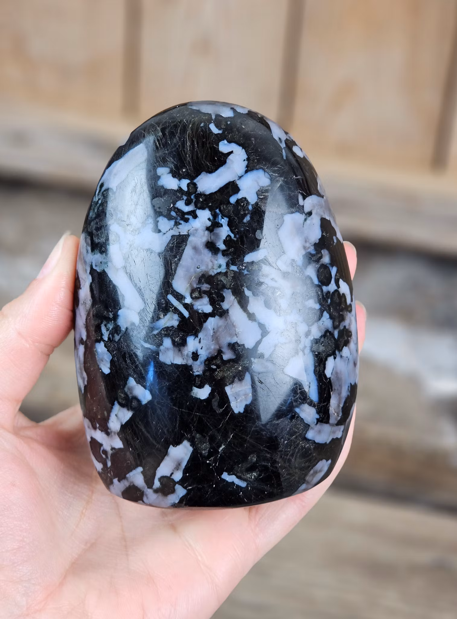 Indigo Gabbro, polerad kristall stående friform