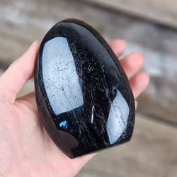 Svart Turmalin, polerad kristall stående friform #19