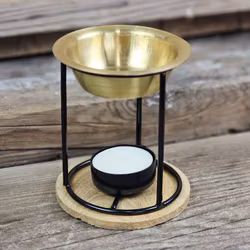 Aromalampa Classic, diffuser svart/guld med träunderlägg