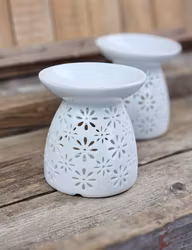 Aromalampa, diffuser vit keramik Blommönster stor