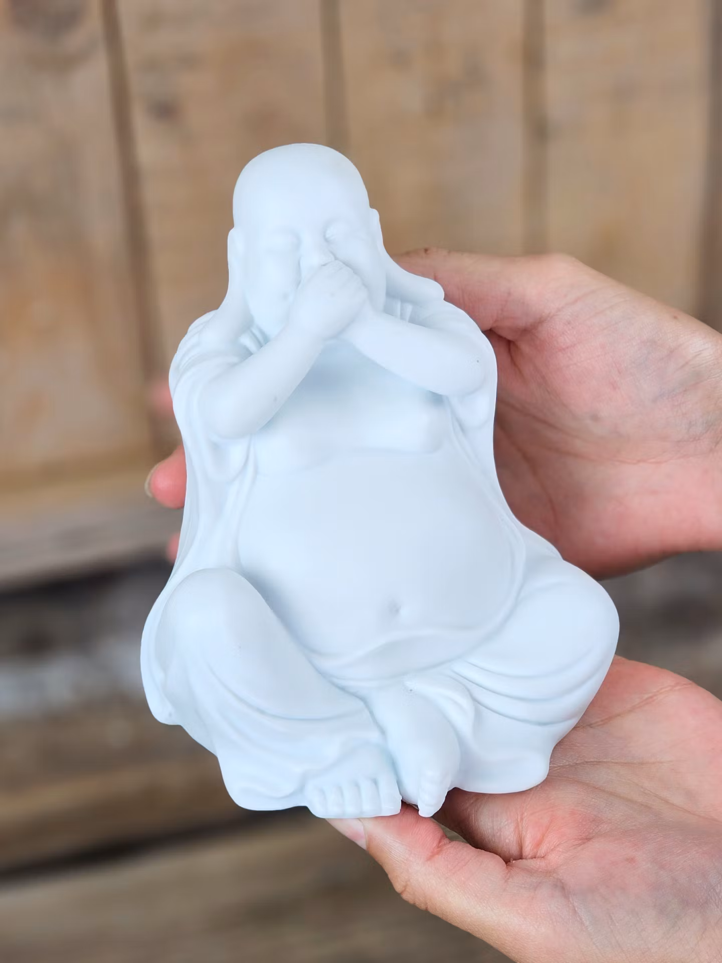 Aromalampa, diffuser vit keramik stor Buddha x3 (inte se/höra/tala) utgående