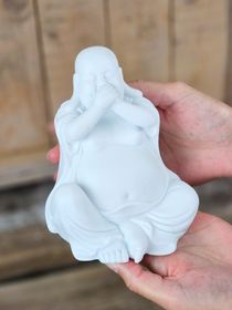 Aromalampa, diffuser vit keramik stor Buddha x3 (inte se/höra/tala) utgående