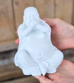 Aromalampa, diffuser vit keramik stor Buddha x3 (inte se/höra/tala) utgående