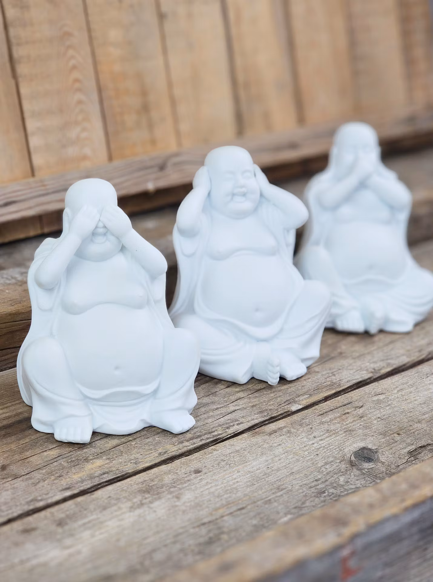 Aromalampa, diffuser vit keramik stor Buddha x3 (inte se/höra/tala) utgående
