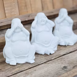 Aromalampa, diffuser vit keramik stor Buddha x3 (inte se/höra/tala) utgående