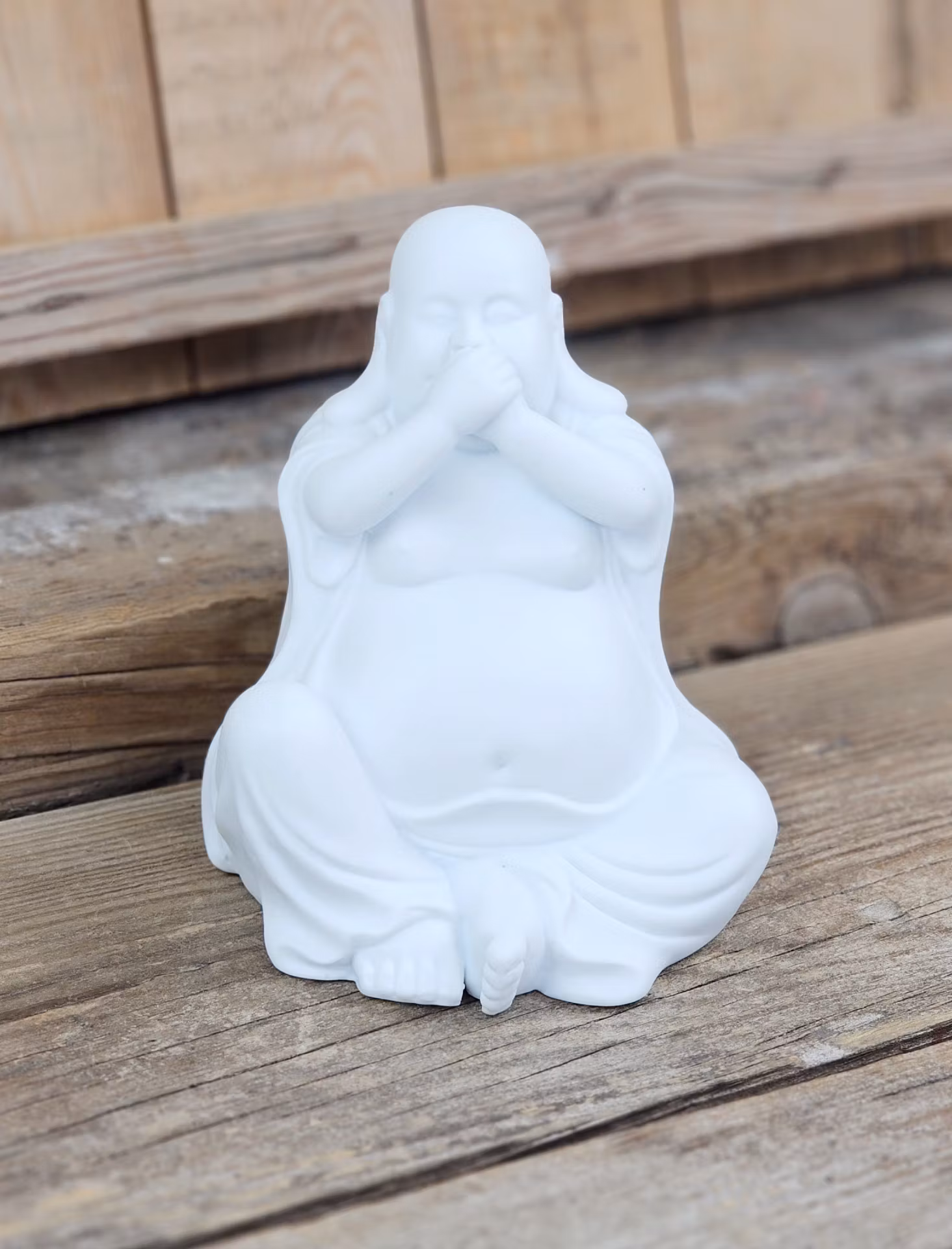 Aromalampa, diffuser vit keramik stor Buddha x3 (inte se/höra/tala) utgående