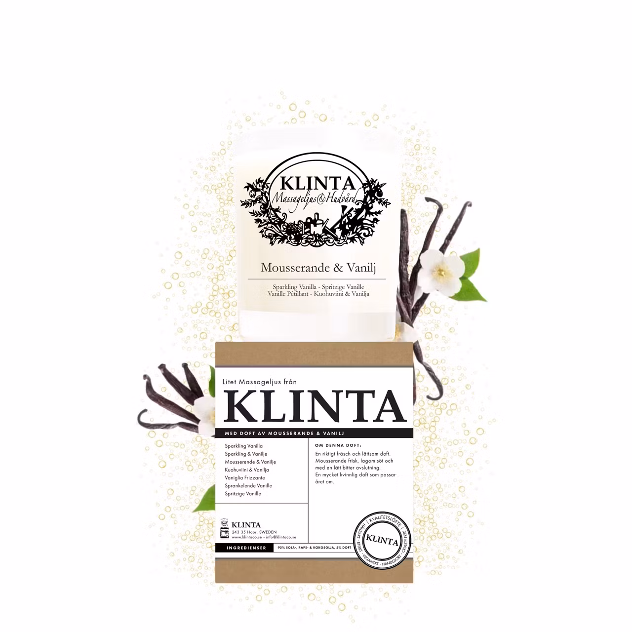 Klinta - Mousserande & Vanilj, doft- & massageljus 18h